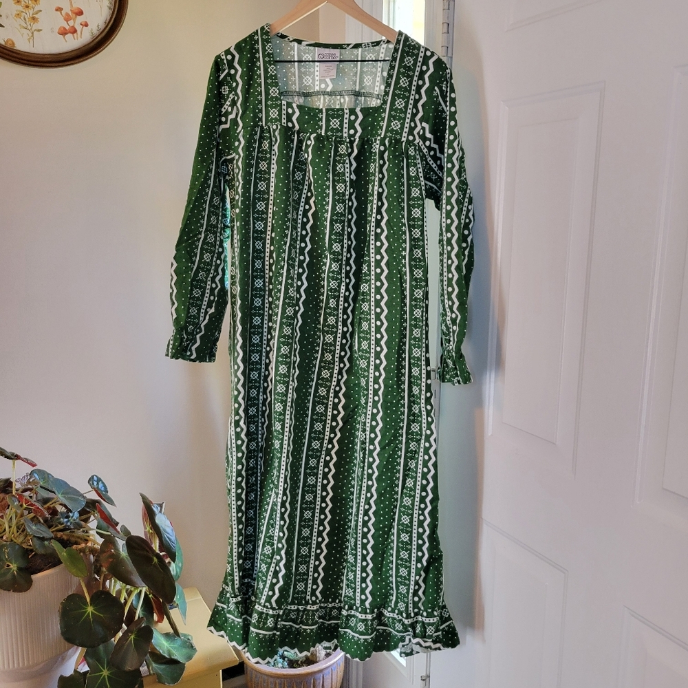 Cozee Corner 100%‎ Cotton Soft Longsleeve Green Night Gown, Size 1X